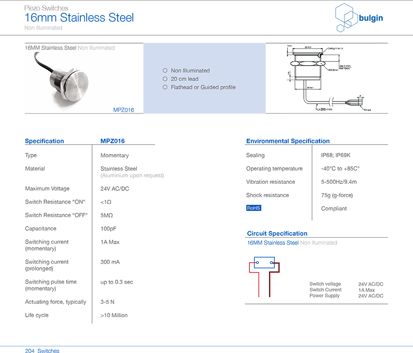 MPZ016不銹鋼P(yáng)iezo開關(guān)規(guī)格尺寸 MPZ016不銹鋼P(yáng)iezo開關(guān)規(guī)格尺寸