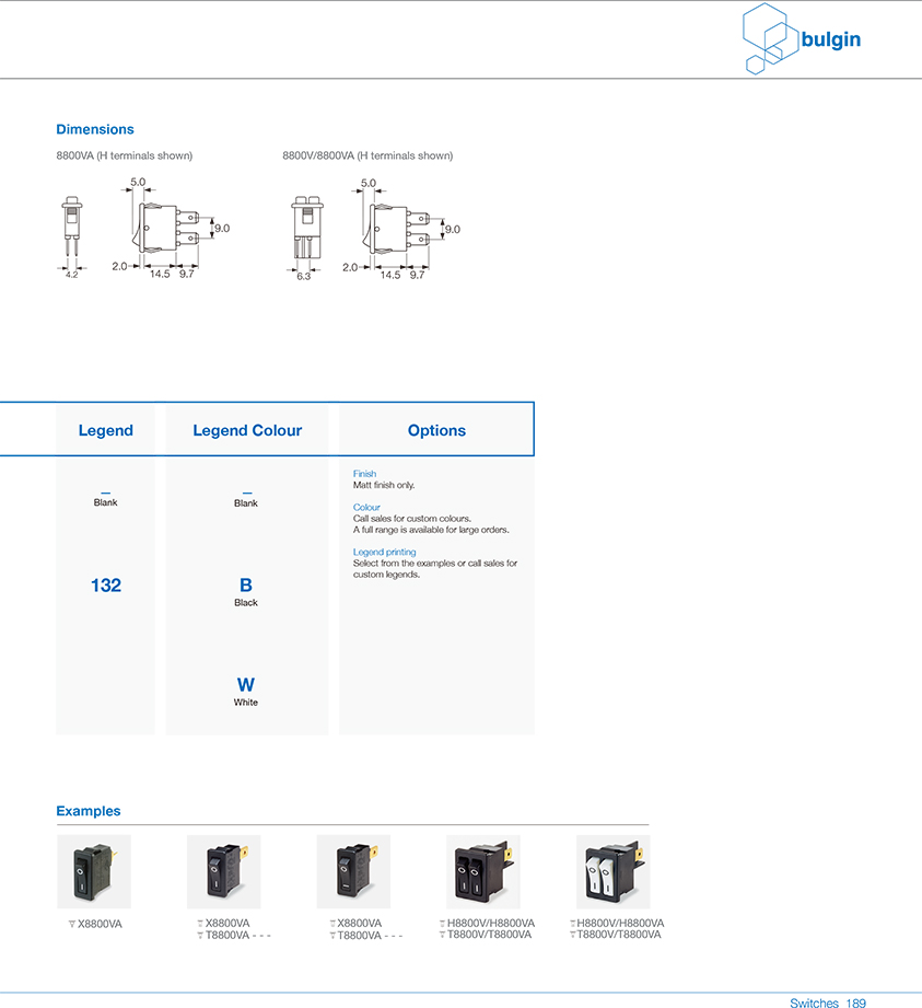 8800系列翹板開關功能 8800系列翹板開關功能