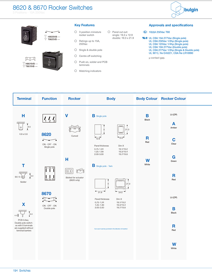 8670翹板開關系列選型