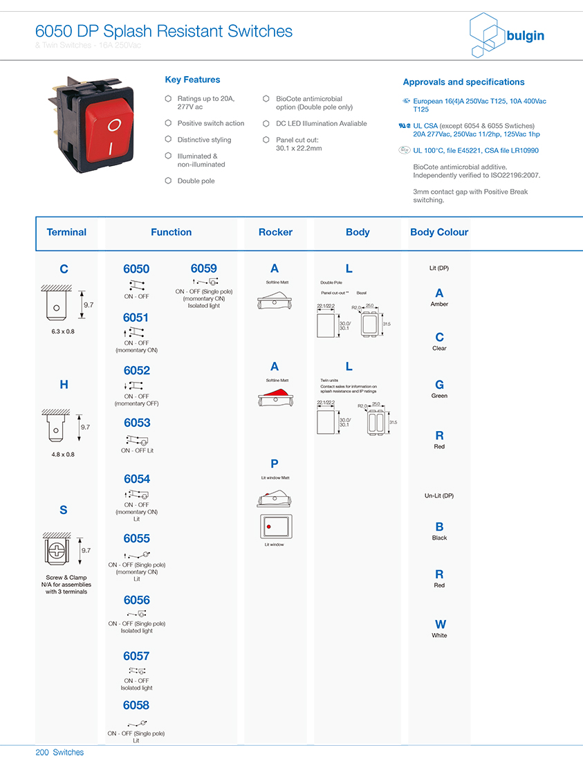 6050DP翹板開關系列選型 6050DP翹板開關系列選型