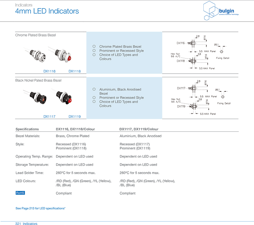 DX1116 6mm LED 指示燈選型 DX1116 6mm LED 指示燈選型