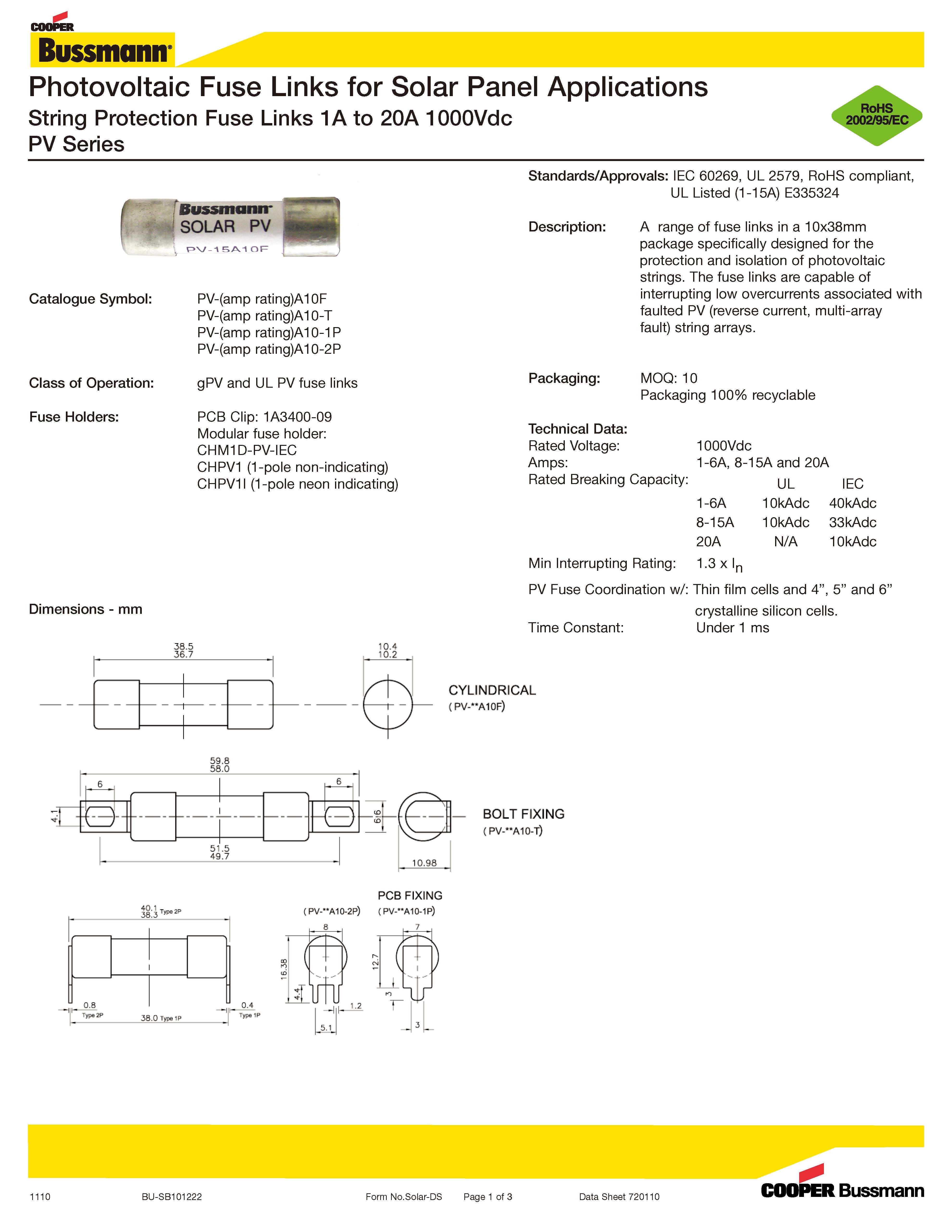 光伏熔斷器PV 10*38系列 光伏熔斷器PV 10*38系列