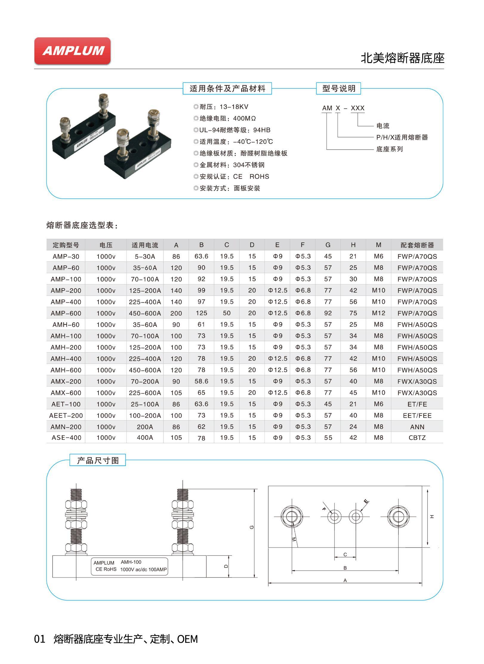 AMH-400固定式熔斷器底座技術(shù)參數(shù) AMH-400固定式熔斷器底座技術(shù)參數(shù)